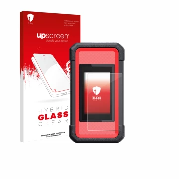 Parte frontale di una confezione del prodotto con il logo del marchio upscreen. Accanto è raffigurato il dispositivo Launch X4