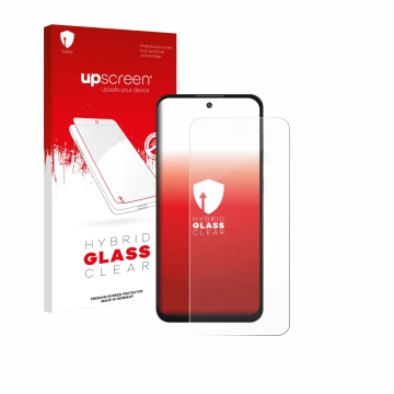 Parte frontale di una confezione del prodotto con il logo del marchio upscreen. Accanto è raffigurato il dispositivo Oukitel C