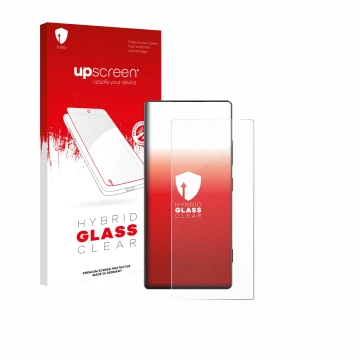 Parte frontale di una confezione del prodotto con il logo del marchio upscreen. Accanto è raffigurato il dispositivo ZTE Nubia