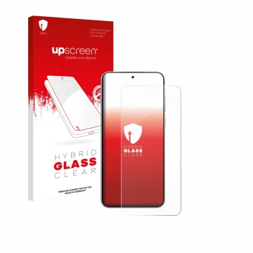 Parte frontale di una confezione del prodotto con il logo del marchio upscreen. Accanto è raffigurato il dispositivo OnePlus 1