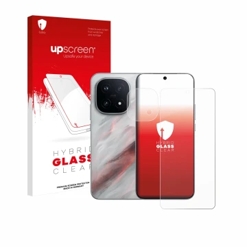 Parte frontale di una confezione del prodotto con il logo del marchio upscreen. Accanto è raffigurato il dispositivo Vivo iQOO