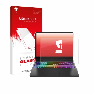 Parte frontale di una confezione del prodotto con il logo del marchio upscreen. Accanto è raffigurato il dispositivo HP Omen M