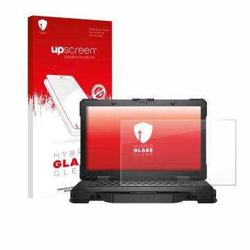 Parte frontale di una confezione del prodotto con il logo del marchio upscreen. Accanto è raffigurato il dispositivo Dell Pro 