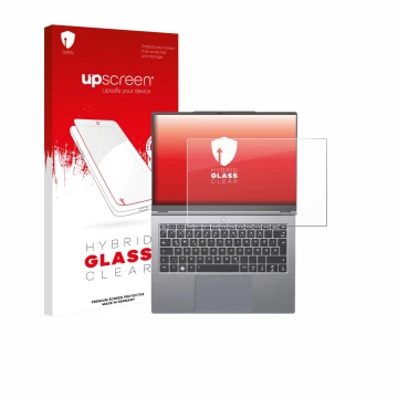 Parte frontale di una confezione del prodotto con il logo del marchio upscreen. Accanto è raffigurato il dispositivo Tuxedo In