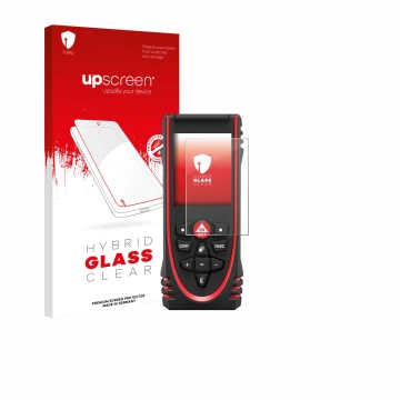 Parte frontale di una confezione del prodotto con il logo del marchio upscreen. Accanto è raffigurato il dispositivo Leica DIS