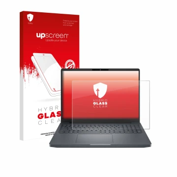 Parte frontale di una confezione del prodotto con il logo del marchio upscreen. Accanto è raffigurato il dispositivo Dell Pro 