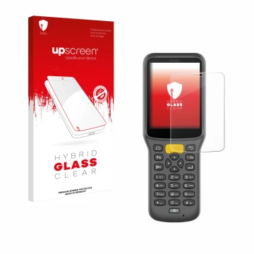 Parte frontale di una confezione del prodotto con il logo del marchio upscreen. Accanto è raffigurato il dispositivo Newland M
