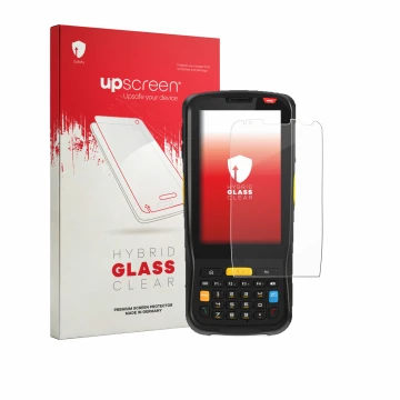Parte frontale di una confezione del prodotto con il logo del marchio upscreen. Accanto è raffigurato il dispositivo Newland M