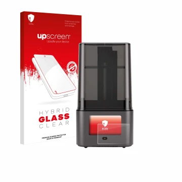 Parte frontale di una confezione del prodotto con il logo del marchio upscreen. Accanto è raffigurato il dispositivo Anycubic 