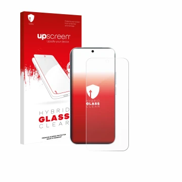 Parte frontale di una confezione del prodotto con il logo del marchio upscreen. Accanto è raffigurato il dispositivo Vivo S50 