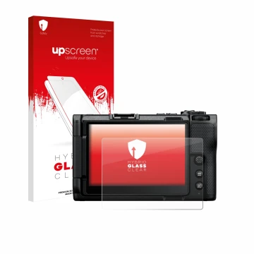 Parte frontale di una confezione del prodotto con il logo del marchio upscreen. Accanto è raffigurato il dispositivo Nikon ZR 