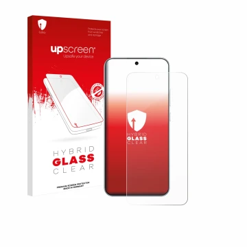 Parte frontale di una confezione del prodotto con il logo del marchio upscreen. Accanto è raffigurato il dispositivo Oppo A6 P