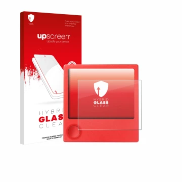 Parte frontale di una confezione del prodotto con il logo del marchio upscreen. Accanto è raffigurato il dispositivo PicPak E-