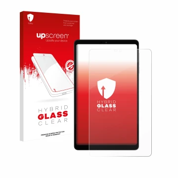 Parte frontale di una confezione del prodotto con il logo del marchio upscreen. Accanto è raffigurato il dispositivo Alldocube