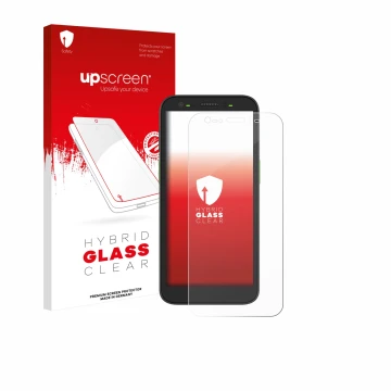 Parte frontale di una confezione del prodotto con il logo del marchio upscreen. Accanto è raffigurato il dispositivo Zebra TC5