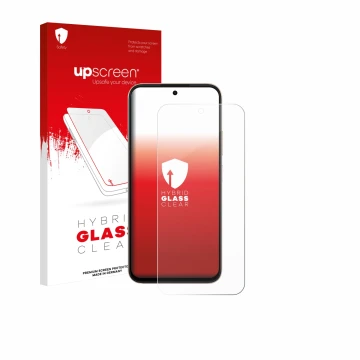 Parte frontale di una confezione del prodotto con il logo del marchio upscreen. Accanto è raffigurato il dispositivo Oppo A6 c