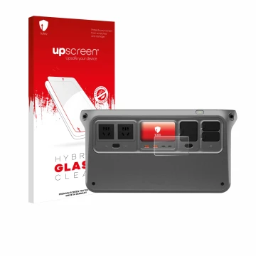 Parte frontale di una confezione del prodotto con il logo del marchio upscreen. Accanto è raffigurato il dispositivo DJI Power