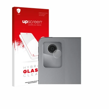 Parte frontale di una confezione del prodotto con il logo del marchio upscreen. Accanto è raffigurato il dispositivo Lenovo Ta