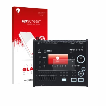 Parte frontale di una confezione del prodotto con il logo del marchio upscreen. Accanto è raffigurato il dispositivo Roland V7