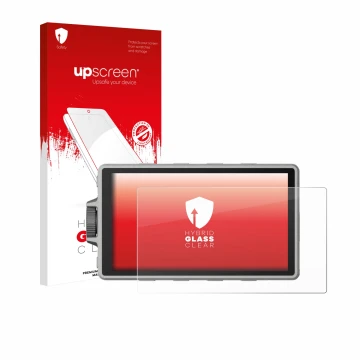 Parte frontale di una confezione del prodotto con il logo del marchio upscreen. Accanto è raffigurato il dispositivo DJI Ronin