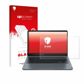 Parte frontale di una confezione del prodotto con il logo del marchio upscreen. Accanto è raffigurato il dispositivo Lenovo Id