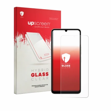 Parte frontale di una confezione del prodotto con il logo del marchio upscreen. Accanto è raffigurato il dispositivo Vivo Y11 