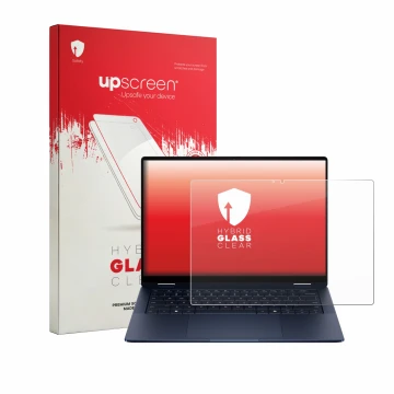 Parte frontale di una confezione del prodotto con il logo del marchio upscreen. Accanto è raffigurato il dispositivo HP EliteB