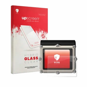 Parte frontale di una confezione del prodotto con il logo del marchio upscreen. Accanto è raffigurato il dispositivo Shearwate