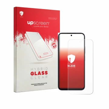 Parte frontale di una confezione del prodotto con il logo del marchio upscreen. Accanto è raffigurato il dispositivo Oppo A6k 