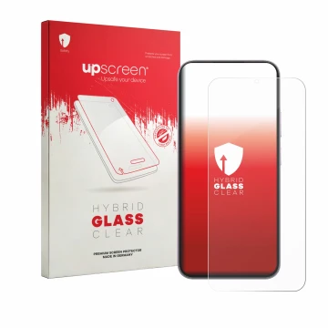 Parte frontale di una confezione del prodotto con il logo del marchio upscreen. Accanto è raffigurato il dispositivo realme C1