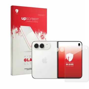 Parte frontale di una confezione del prodotto con il logo del marchio upscreen. Accanto è raffigurato il dispositivo Apple iPh