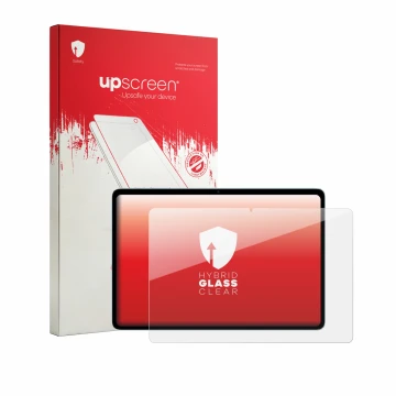 Parte frontale di una confezione del prodotto con il logo del marchio upscreen. Accanto è raffigurato il dispositivo Teclast P