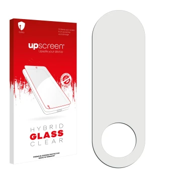 Parte frontale di una confezione del prodotto con il logo del marchio upscreen. Accanto si trova la protezione per lo schermo 