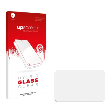 Parte frontale di una confezione del prodotto con il logo del marchio upscreen. Accanto si trova la protezione per lo schermo 