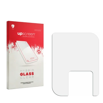 Parte frontale di una confezione del prodotto con il logo del marchio upscreen. Accanto si trova la protezione per lo schermo 