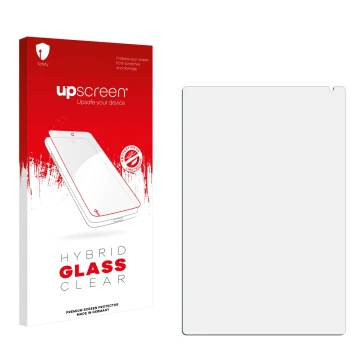 Parte frontale di una confezione del prodotto con il logo del marchio upscreen. Accanto si trova la protezione per lo schermo 