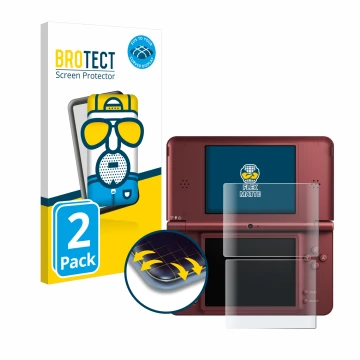 Parte frontale di una confezione del prodotto con il logo del marchio BROTECT. Accanto è raffigurato il dispositivo Nintendo D