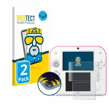 Parte frontale di una confezione del prodotto con il logo del marchio BROTECT. Accanto è raffigurato il dispositivo Nintendo 2