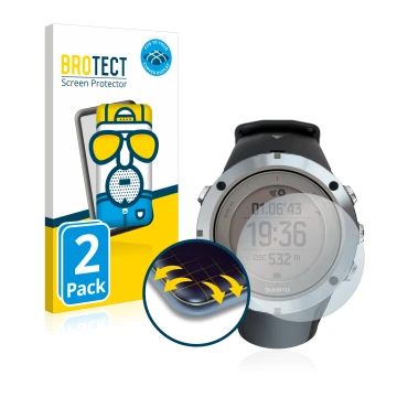 Parte frontale di una confezione del prodotto con il logo del marchio BROTECT. Accanto è raffigurato il dispositivo Suunto Amb