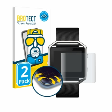 Parte frontale di una confezione del prodotto con il logo del marchio BROTECT. Accanto è raffigurato il dispositivo Fitbit Bla