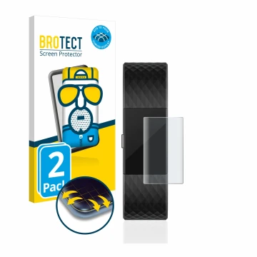 Parte frontale di una confezione del prodotto con il logo del marchio BROTECT. Accanto è raffigurato il dispositivo Fitbit Cha