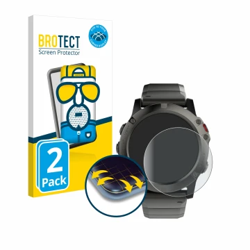 Parte frontale di una confezione del prodotto con il logo del marchio BROTECT. Accanto è raffigurato il dispositivo Garmin Fen