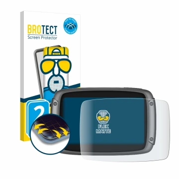 Parte frontale di una confezione del prodotto con il logo del marchio BROTECT. Accanto è raffigurato il dispositivo TomTom Rid