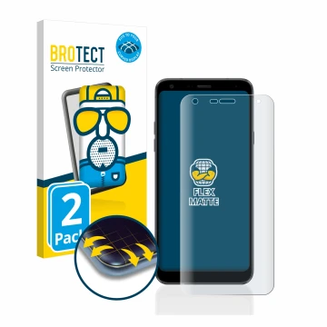 Parte frontale di una confezione del prodotto con il logo del marchio BROTECT. Accanto è raffigurato il dispositivo LG Q7 con 