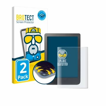 Parte frontale di una confezione del prodotto con il logo del marchio BROTECT. Accanto è raffigurato il dispositivo Kobo Clara
