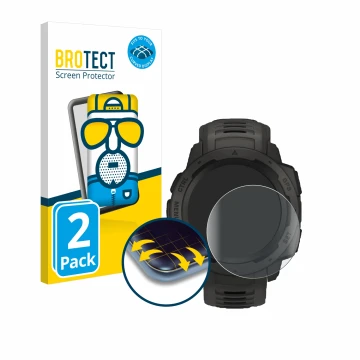 Parte frontale di una confezione del prodotto con il logo del marchio BROTECT. Accanto è raffigurato il dispositivo Garmin Ins