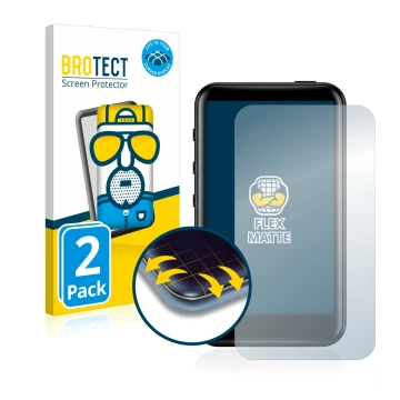 Parte frontale di una confezione del prodotto con il logo del marchio BROTECT. Accanto è raffigurato il dispositivo FiiO M6 co