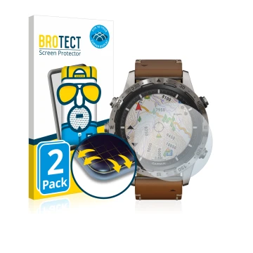 Parte frontale di una confezione del prodotto con il logo del marchio BROTECT. Accanto è raffigurato il dispositivo Garmin Mar