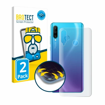 Parte frontale di una confezione del prodotto con il logo del marchio BROTECT. Accanto è raffigurato il dispositivo Huawei P30