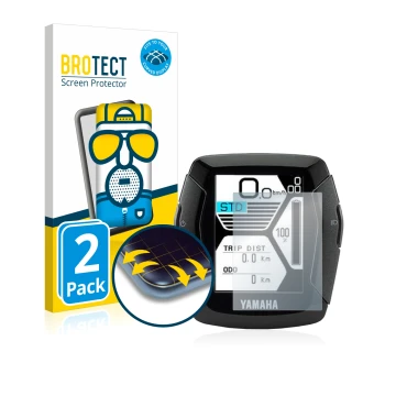 Parte frontale di una confezione del prodotto con il logo del marchio BROTECT. Accanto è raffigurato il dispositivo Yamaha LCD